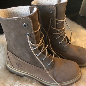 Light brown Timberlands with Teddy Fleece